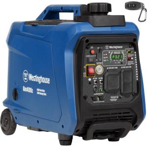 Westinghouse 5000 Peak Watt Super Quiet Portable Inverter Generator, Wheel & Handle Kit, RV Ready 30A Outlet, Gas Powered, CO Sensor, Parallel Capable,Blue(4000 Watts – Gas Only – Remote Start)