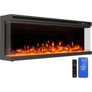 Westinghouse 50inch Electric Fireplace, Realistic Flame&Log Set, Compatible with Alexa & Google Home, Wall Mount or Recessed, 24 Hour Timer, Color Changing Flames, 750W/1500W Indoor Heater (50inch)(50inch)