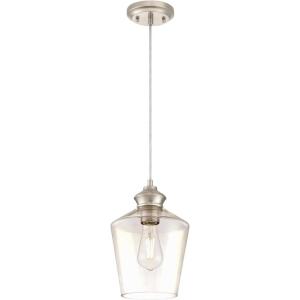 Westinghouse 6106500 One-Light Indoor Mini Pendant, Brushed Nickel Finish with Clear Glass, White