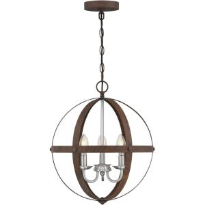 Westinghouse 6110400 Stella Mira Three-Light Pendant, Antique Ash(Walnut and Brushed Nickel)