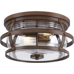Westinghouse 6112600 Weatherby 14 Inch Rustic/Arts & Crafts Two-Light Outdoor Flush Mount Ceiling Light, Barnwood Finish, Clear Glass, bronze(Barnwood Bronze)