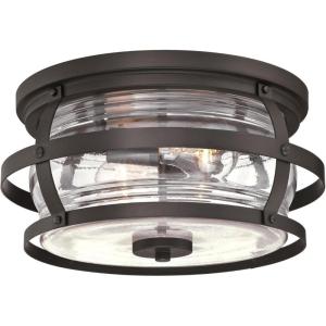 Westinghouse 6112600 Weatherby 14 Inch Rustic/Arts & Crafts Two-Light Outdoor Flush Mount Ceiling Light, Barnwood Finish, Clear Glass, bronze(Weathered Bronze)