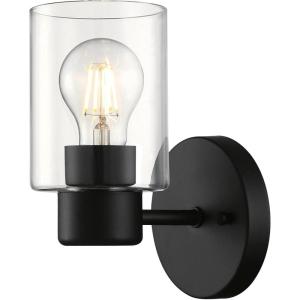 Westinghouse 6115500 Sylvestre Transitional One-Light Indoor Wall Light Fixture, Matte Black Finish, Clear Glass(Matte Black)