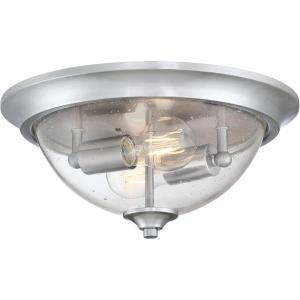 Westinghouse 6115900 Basset Contemporary Two-Light, 13 Inch Indoor Flush Mount Ceiling Light Fixture, Brushed Nickel Finish, Clear Seeded Glass