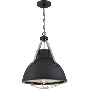 Westinghouse 6116300 Bartley Vintage-Style One-Light Indoor Pendant Light, Matte Black Finish with Dark Pewter Accents, Cage Shade