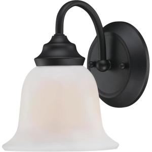 Westinghouse 6117300 Harwell Traditional One-Light Indoor Wall Light Fixture, Matte Black Finish, White Opal Glass