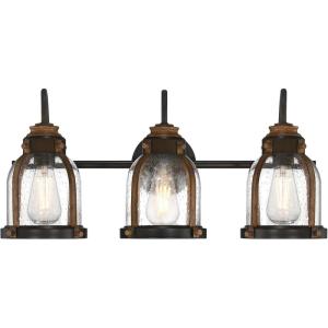 Westinghouse 6118200 Cindy Vintage-Style Three-Light Indoor Vanity Light Fixture, Oil Rubbed Bronze Finish with Barnwood Accents, Clear Seeded Glass
