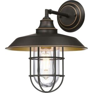 Westinghouse 6121600 Iron Hill Vintage-Style One Light Outdoor Wall Fixture, Black-Bronze Finish with Highlights, Clear Glass 9-Inch(12-Inch)