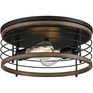 Westinghouse 6125000 Ackton Vintage-Style 13 Inch, Two Light Flush Mount Ceiling Fixture, Matte Black Finish with Barnwood Accents(1 Count (Pack of 1))
