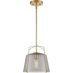 Westinghouse 6125100 Hallein Transitional One Light Indoor Pendant, Champagne Brass Finish, Smoke Grey Glass