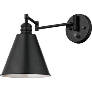 Westinghouse 6125400 Trocadero Traditional One Light Swing Arm Wall Fixture with On/Off Switch, Matte Black Finish