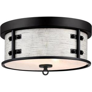 Westinghouse 6126100 Callowhill Craftsman-Style 13 Inch, Two Light Flush Mount Ceiling Fixture, Matte Black and Antique Ash Finish, Clear Seeded Glass