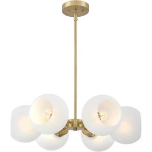 Westinghouse 6128100 Dorney Transitional Six Light Indoor Chandelier, Champagne Brass Finish, Frosted Glass(Bulbs Not Included)