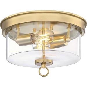 Westinghouse 6128600 Lebanon Transitional 12 Inch, Two Light Flush Mount Ceiling Fixture, Champagne Brass Finish, Clear Glass