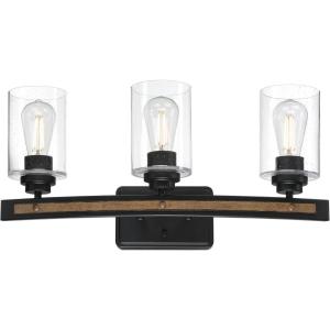 Westinghouse 6128700 Broomall Transitional Three Light Wall Fixture, Matte Black Finish with Barnwood Accents, Clear Seeded Glass