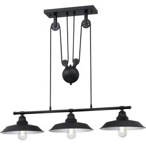 Westinghouse 6129400 Iron Hill Vintage-Style Three Light Indoor Pulley Pendant, Matte Black Finish(Matte Black)