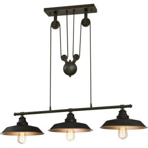 Westinghouse 6129400 Iron Hill Vintage-Style Three Light Indoor Pulley Pendant, Matte Black Finish(Oil Rubbed Bronze / Bronze)