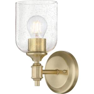 Westinghouse 6129600 Basset Contemporary One Light Wall Fixture, Champagne Brass Finish, Clear Seeded Glass(Champagne Brass)