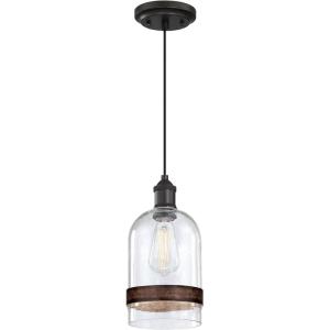 Westinghouse 6129800 Tarrant Craftsman-Style One Light Indoor Mini Pendant, Black-Bronze Finish, Clear Seeded Glass with Barnwood Band