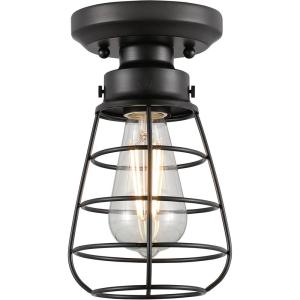 Westinghouse 6130700 Bandera Vintage-Style 5 Inch, One Light Semi-Flush Mount Ceiling Fixture, Matte Black Finish, Cage Shade