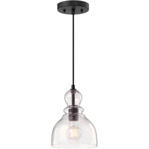 Westinghouse 6132800 Fiona Traditional One Light LED Indoor Mini Pendant, Brushed Nickel Finish, Clear Seeded Glass(Oil-Rubbed Bronze Finish)