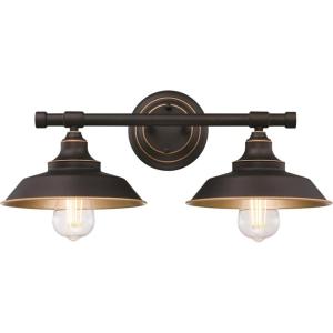 Westinghouse 6132900 Iron Hill Vintage-Style Two Light LED Indoor Wall Fixture, Oil Rubbed Bronze Finish with Highlights(Oil Rubbed Bronze with bulbs)