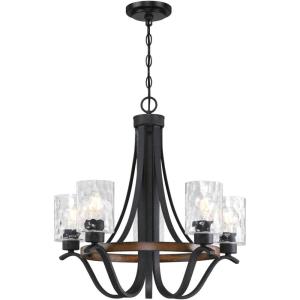 Westinghouse 6133100 Barnwell Vintage-Style Five Light LED Indoor Chandelier, Textured Iron and Barnwood Finish, Clear Hammered Glass