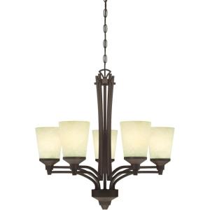 Westinghouse 6307100 Malvern Five-Light Indoor Chandelier, Oil Rubbed Bronze Finish with Smoldering Scavo Glass