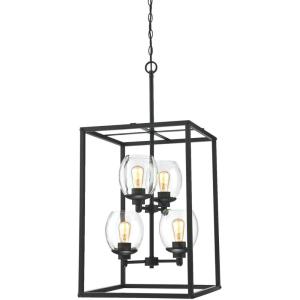 Westinghouse 6328000 Ardleigh Four-Light Indoor Chandelier, Matte Black Finish with Clear Glass
