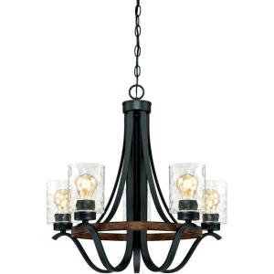Westinghouse 6331900 Barnwell Five-Light Indoor Chandelier, Textured Iron and Barnwood Finish with Clear Hammered Glass