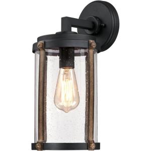 Westinghouse 6358800 Armin One-Light, Textured Black Finish with Barnwood Accents and Clear Seeded Glass OUTDOOR WALL Fixture,(Black – Seeded Glass)