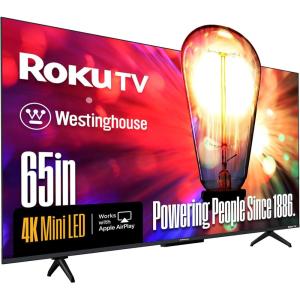 Westinghouse 65” Mini-LED 4K UHD Roku TV, Dolby Vision HDR, QLED Quantum Color, Local Dimming, MEMC Motion, Apple HomeKit & AirPlay 2(65 Inch)