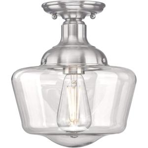 Westinghouse 6573200 Scholar 9-Inch, One-Light Indoor Semi-Flush Mount Ceiling Fixture, Brushed Nickel Finish with Clear Glass