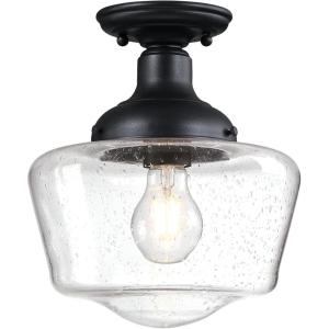 Westinghouse 6578300 Scholar 9 inch Vintage One-Light Semi-Flush Mount Outdoor Ceiling Light Fixture Textured Black Finish, White Opal Glass(Textued Black with Clear Seeded Glass)
