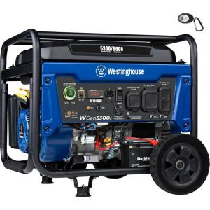 Westinghouse 6600 Peak Watt Home Backup Portable Generator, Transfer Switch Ready 30A Outlet, RV Ready 30A Outlet, Gas Powered, CO Sensor(6600 Watts – Gas Only – Remote Start)