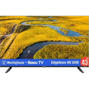 Westinghouse Edgeless Roku TV – 32 Inch Smart Television, LED HD w/Wi-Fi & Mobile App Connectivity, Flat Screen Compatible w/Apple AirPlay, Alexa, & Google Assistant(43 Inch Edgeless 4K)