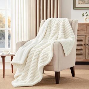 Westinghouse Electric Blanket Heated Throw, Super Cozy Luxury Faux Fur & Sherpa with 6 Heating Levels & 2-10 Hours Auto Off, Fast Heating & Overheat Protection, 50×60 Inch, Burgundy(Ivory Stripe)