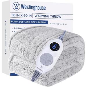 Westinghouse Electric Blanket Throw Size, Soft Plush Sherpa Heated Blanket with 6 Heating Levels & 2-10 Hours Auto-Off, Machine Washable, 50×60 inches, Rust(Grey)