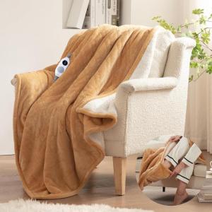 Westinghouse Electric Blanket with Foot Pocket for Adults, Ultra Soft Flannel to Sherpa Heated Throw with 6 Heating Levels & 2-10 Hours Time Settings, Fast Heating & Machine Washable, 50×62, Brown(Brown)