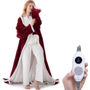 Westinghouse Electric Snuggle Throw Blankets with Foot Pocket, Wearable Heated Blanket with Sleeves, 6 Heating Levels & 2 to 10 Hours Heating Time Settings, 50 * 70″+18″, Grey(Christmas Red&ivory)