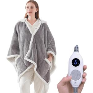 Westinghouse Electric Snuggle Throw Blankets with Foot Pocket, Wearable Heated Blanket with Sleeves, 6 Heating Levels & 2 to 10 Hours Heating Time Settings, 50 * 70″+18″, Grey(Light Grey)