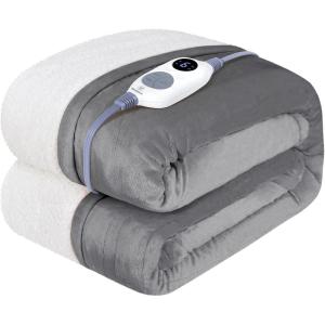 Westinghouse Heated Blanket Twin Size, Soft Flannel to Sherpa Electric Blanket with 10 Heating Levels, 12 Hours Auto Off, Fast Heating, Machine Washable, 62×84 Inch, Charcoal(Light Grey)