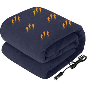 Westinghouse Heated Car Blanket, 12-Volt Electric Blanket for Car, Truck, SUV, RV, Portable Heated Throw for Camping, Red Buffalo Plaid, 59″ x 43”(Navy)