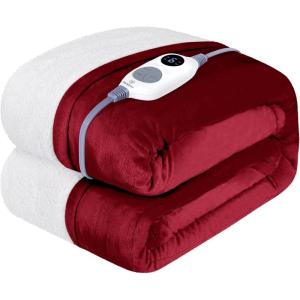 Westinghouse Heated Throw Blanket, Soft Flannel to Sherpa Electric Throw with 6 Heating Levels, 2-10 Hours Time Settings, Fast Heating, Machine Washable 50×60 Inch, Light Grey(Red)
