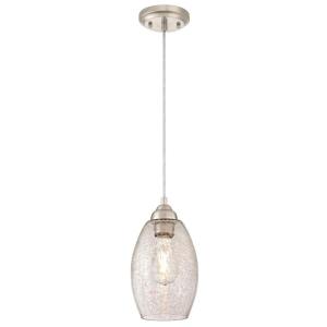 Westinghouse Lighting 6105700 Carsley Contemporary One-Light Indoor Mini Pendant, Brushed Nickel Finish with Clear Crackle Glass
