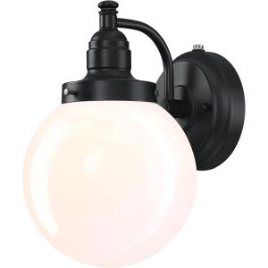Westinghouse Lighting 6121400 Eddystone Traditional One Light Outdoor Wall Fixture with Dusk to Dawn Sensor, Matte Black Finish, White Opal Glass(Matte Black with Dusk to Dawn Sensor)