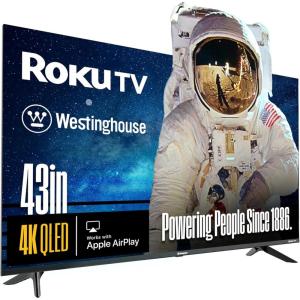 Westinghouse Roku TV – 43 Inch Smart TV, 4K UHD Television with Wi-Fi Connectivity and Mobile App, Flat Screen, Bluetooth, Compatible with Apple AirPlay, Alexa and Google Assistant(43 Inch – QLED)