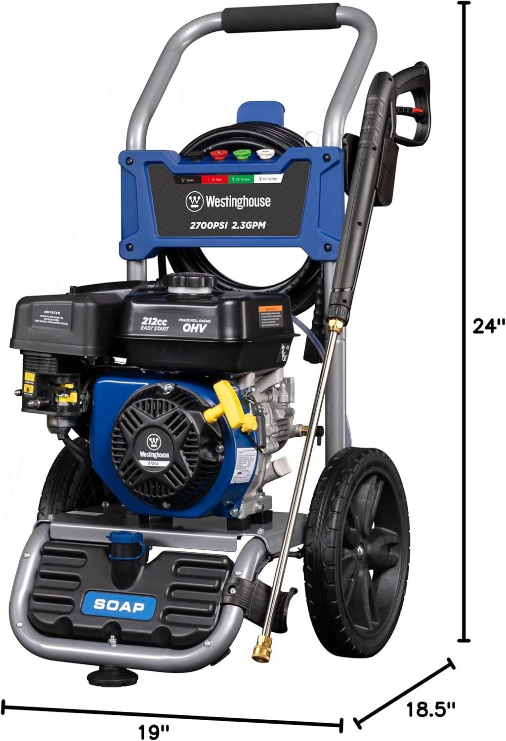 image:imageWestinghouse WPX2700 Gas Pressure Washer 2700 PSI and 23 Max GPM Onboard Soap Tank Spray Gun and Wand 5 Nozzle Set for CarsFencesDrivewaysHomesPatiosFurniture2700 Max PSI