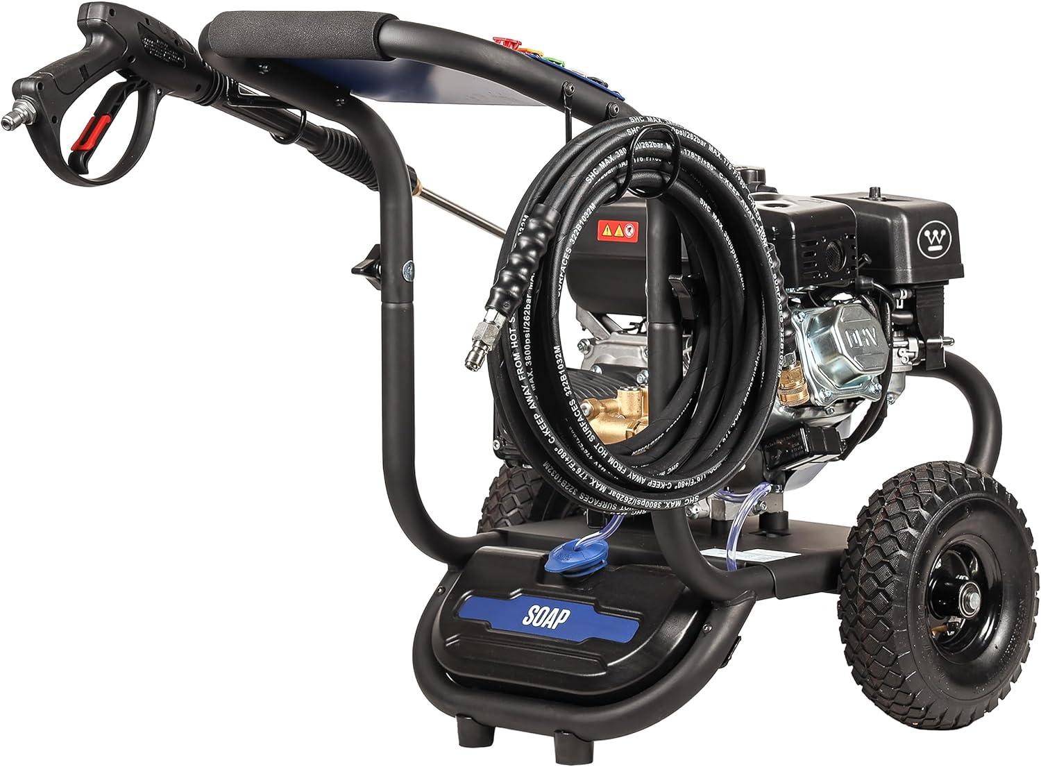 image:imageWestinghouse WPX3800 Gas Pressure Washer 3800 PSI and 36 Max GPM Onboard Soap Tank Spray Gun and Wand 5 Nozzle Set for CarsFencesDrivewaysHomesPatiosFurniture Black3600 Max PSI