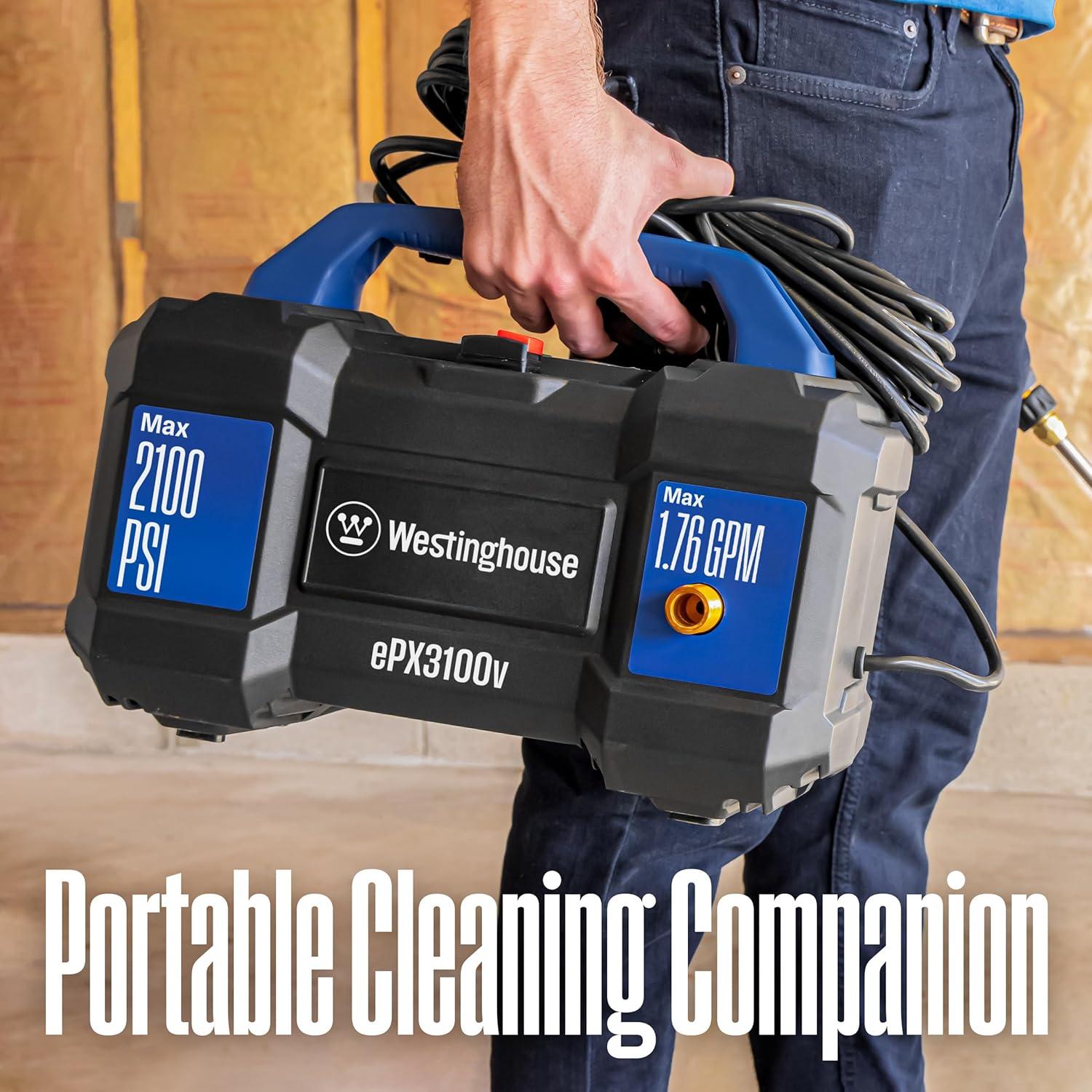 image:imageWestinghouse ePX3100v Electric Pressure Washer 2100 Max PSI 176 Max GPM Builtin Carry Handle Detachable Foam Cannon ProStyle Steel Wand 3Nozzle Set for CarsFencesDrivewaysHomePatios2100 Max PSI Handheld